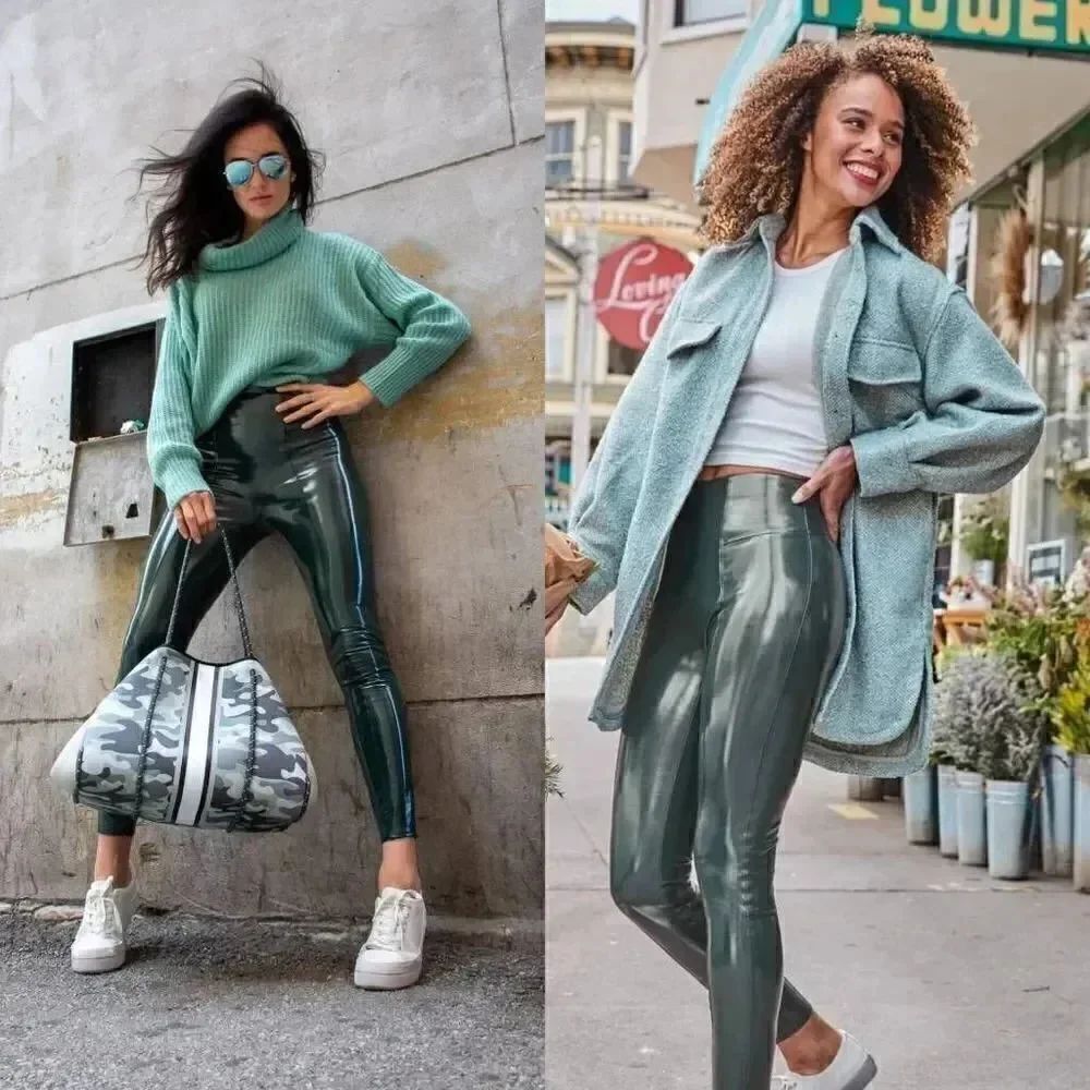 Spanx Faux Patent Leather in Green Lyst S